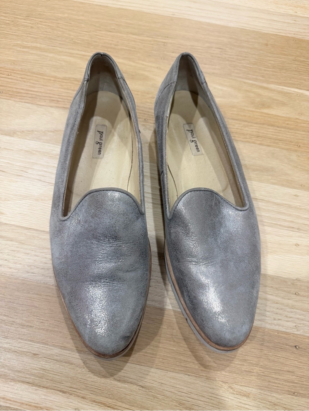Paul Green Metallic Grey Slip-On Loafers 8.5